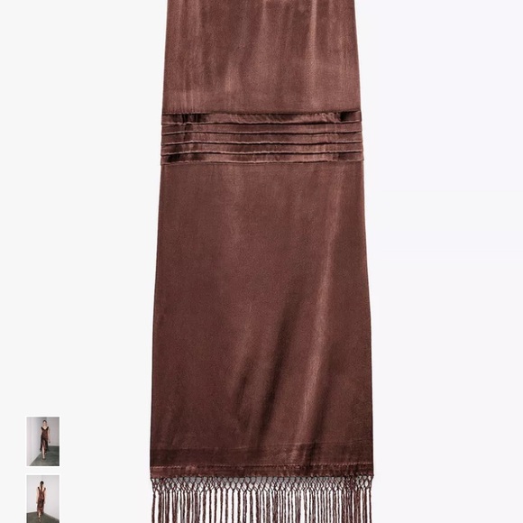 Zara Collection Embroidered Fringe Midi Dress Size L Brown - Picture 5 of 7